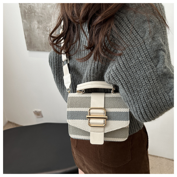 337g Weight Polyester Lining Material Sewing Thread Fashion Element Magnetic Buckle, Flip Cover Closure Type Top Handle, Sling Strap Strap Type Crossbody Bag Bags Type Casual, Daily, Shopping Occasion Pu Leather Material Stripe Pattern All Seasons Season Women's Gender Classic Style Style Square Shape Women's Pu Leather Stripe Classic Style Sewing Thread Square Magnetic Buckle Flip Cover Crossbody Bag 5