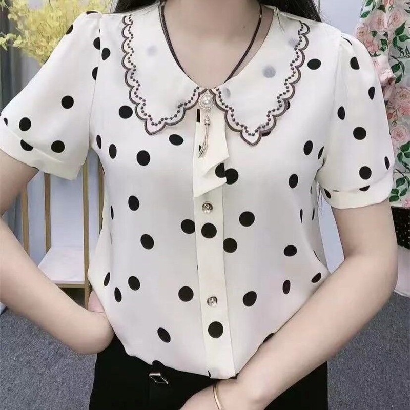 Summer age-reducing blouse for mothers, fashionable plus-size women's shirt, youthful and flattering, loose fit, 2026 new model, pink floral Summer age-reducing blouse for mothers, fashionable plus-size women's shirt, youthful and flattering, loose fit, 2026 new model, pink floral