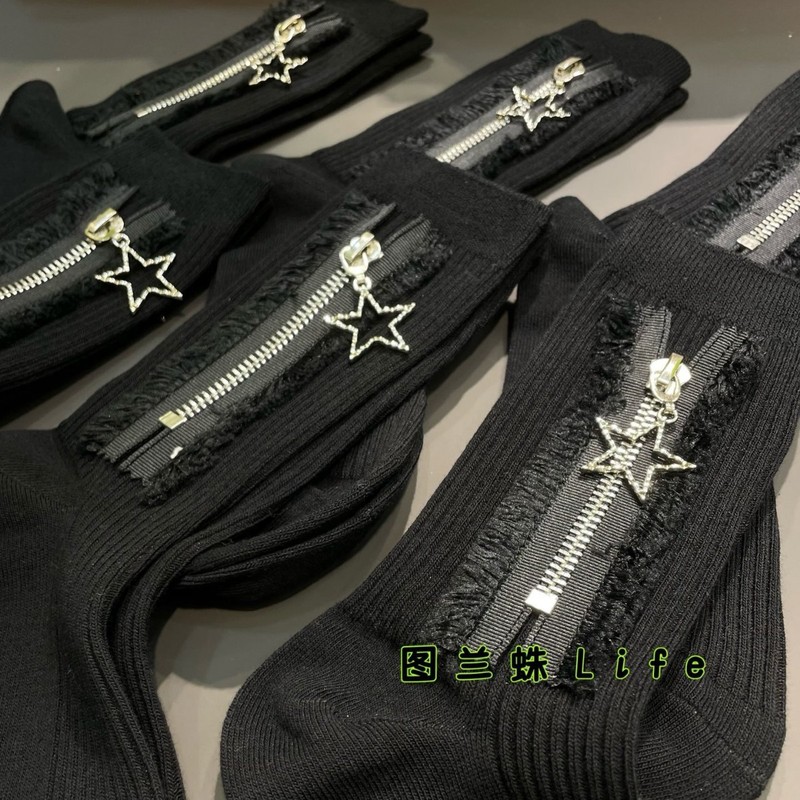 25秋冬新款袜子女欧货个性潮袜重工拉链中筒袜y2k千禧辣妹袜子|undefined