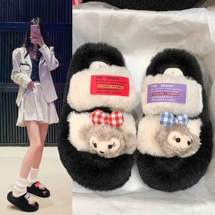 Маленькая игрушка нишевые оригинальный дизайн зимний новый внешний вид шерстяные тапочки 2024 дикие студенты ленивые тапочки