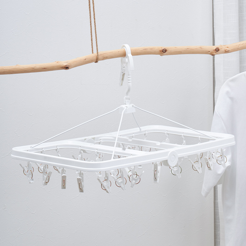 Japanese Jsk Folding Drying Rack Multifunctional for Drying Baby Socks and Underwear with Multiple Clips, Windproof Drying Rack