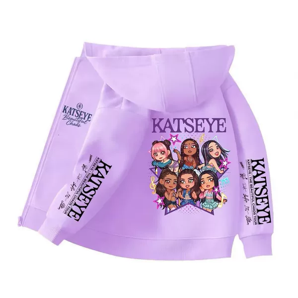 Cross-Border Boys and Girls Katseye Cartoon Print Hoodie, Same Style as European and American Girl Group Tour Loose Sweatshirt