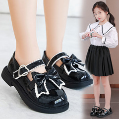 Children's Leather Shoes Spring 2025 New Korean Style British Princess Shoes Black Soft Sole Baby Primary School Student Performance Shoes
