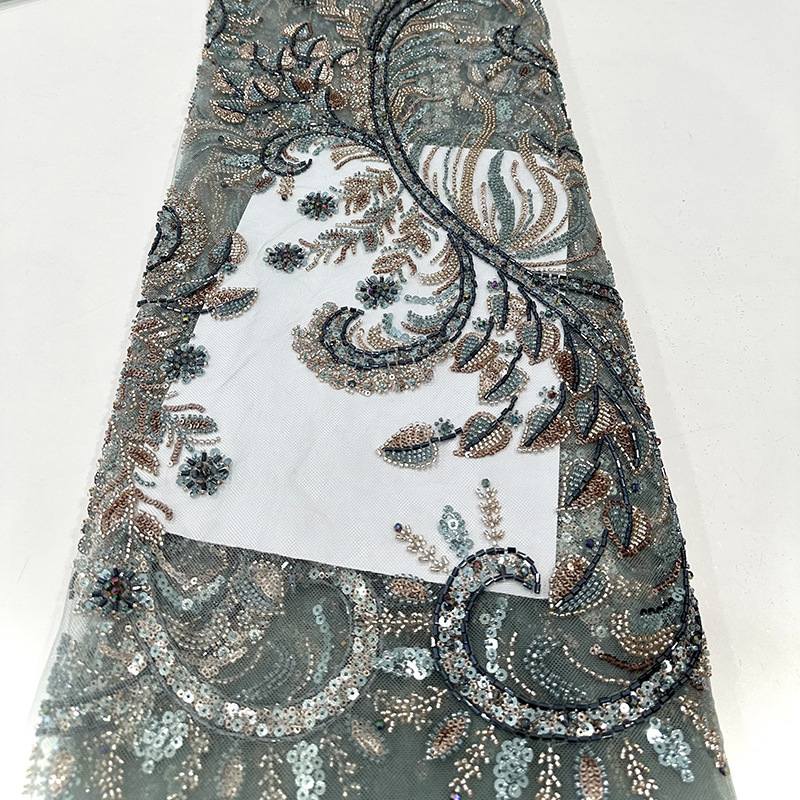 Inventario de cuentas bordadas de tubo de cuentas, cuentas de sequilla, tela de bordado de malla, vestido de boda, vestido de moda, tela de bordado de encaje
