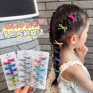 儿童迷你彩色蝴蝶结发夹甜酷麂皮绳刘海侧边后脑勺碎发小发卡发饰