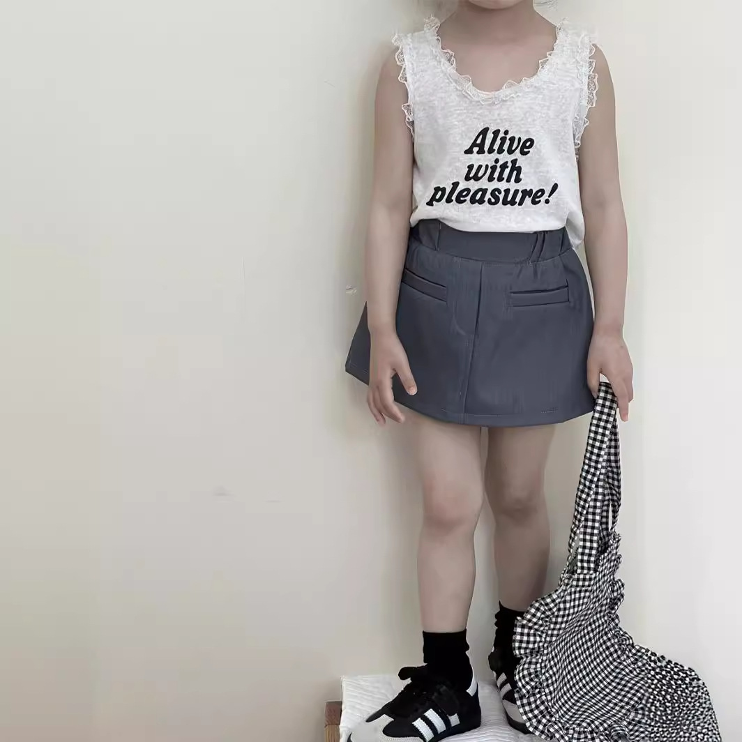 2024 Summer New Children's Clothing Girl's Gray Suit Skirt Children Baby A-line Skirt Children's Bodycon Short Skirt
