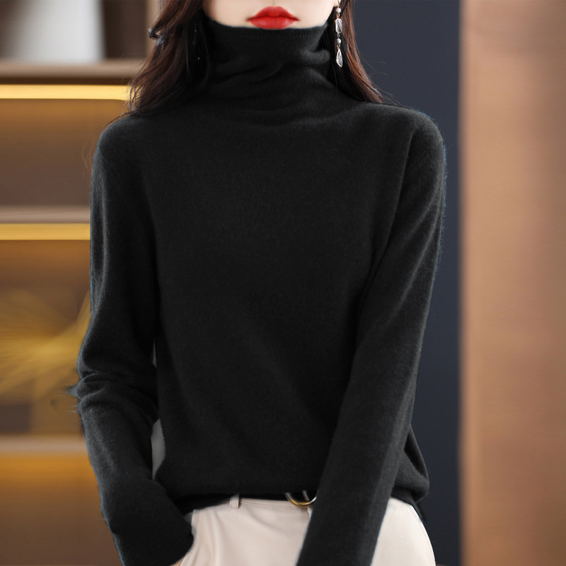 Ropa de primera línea 100 suéter de lana cuello de pila de mujer Otoño e Invierno cuello alto suelto sin costuras jersey de Cachemira suéter de fondo