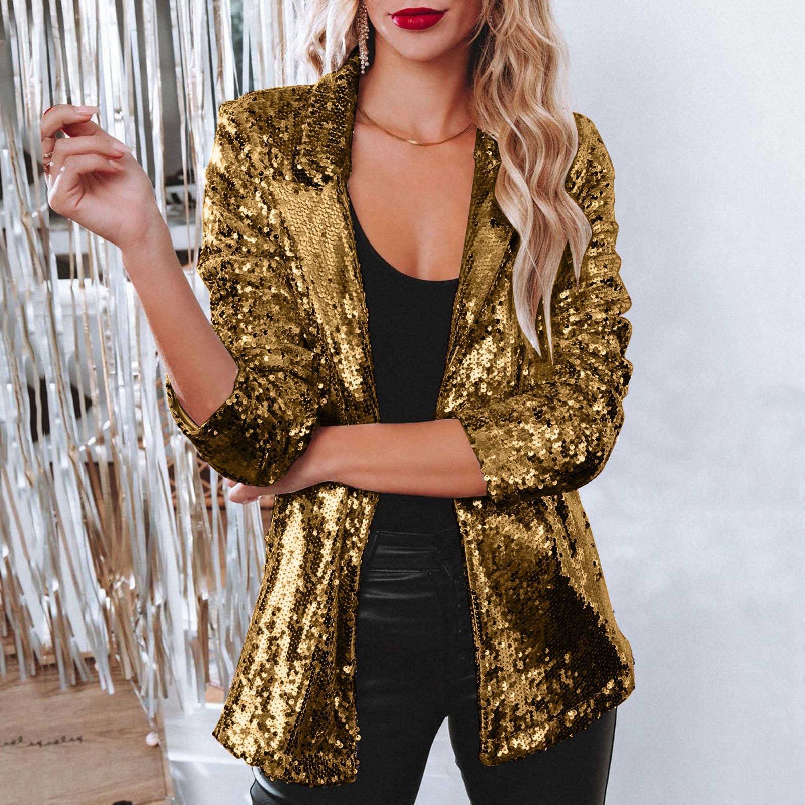 AliExpress eBay europeo y americano casual sequined Top sequined manga larga estilo de cercanías solapa temperamento pequeño traje chaqueta