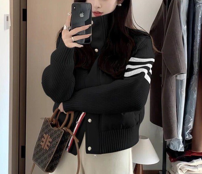 小个子穿搭针织拼接羽绒棉服女短款TB冬季休闲外套女立领棉衣加厚|undefined