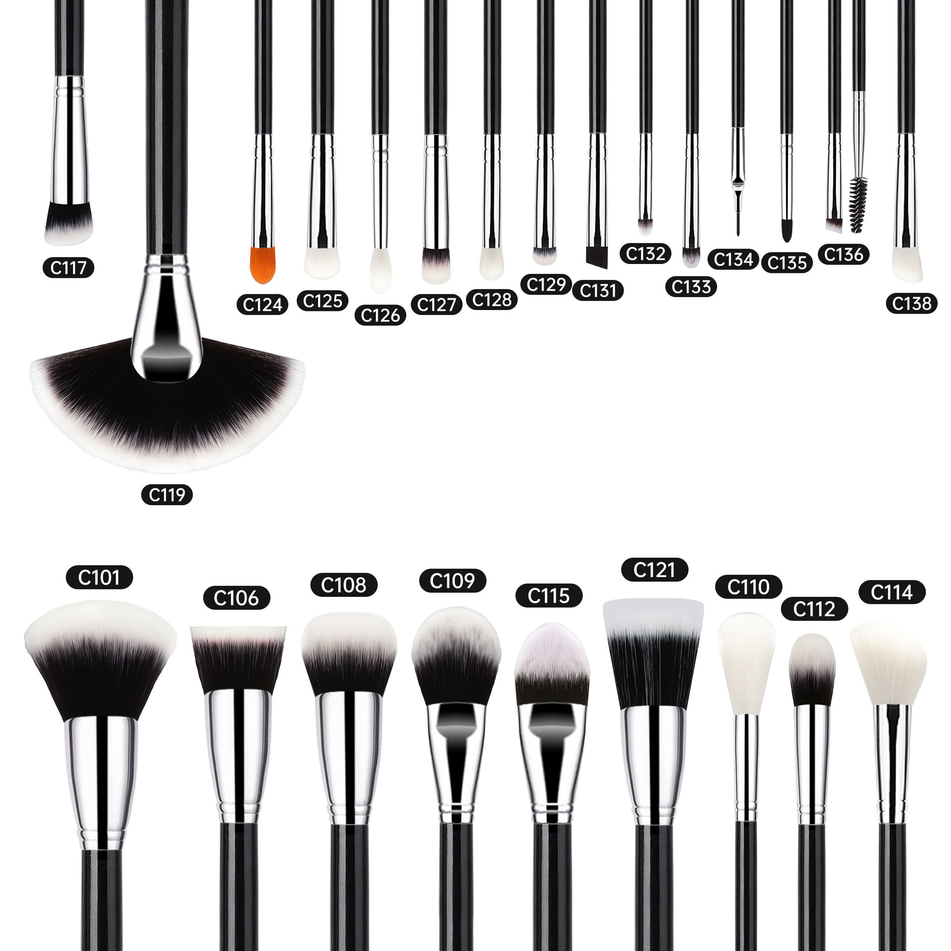40 sets de cepillo de maquillaje negro y plateado cepillo de sombra de ojos de alta calidad cepillo de concelador cepillo de base cepillo de herramientas de maquillaje conjunto completo