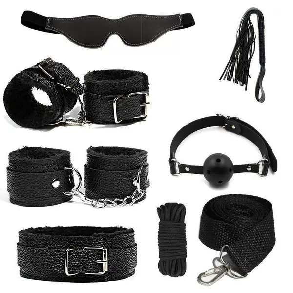 Plush skin seven -piece set of black (box)