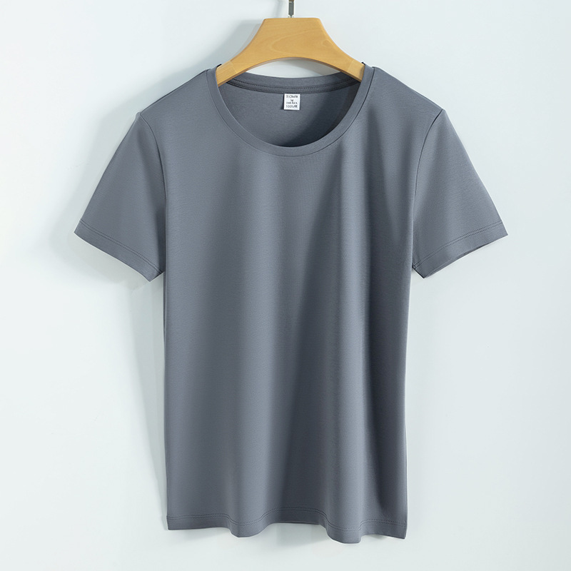 高品質80本両面シルク綿tシャツ女性夏ゆるい丸首v襟純綿純色新疆綿半袖tシャツ|undefined