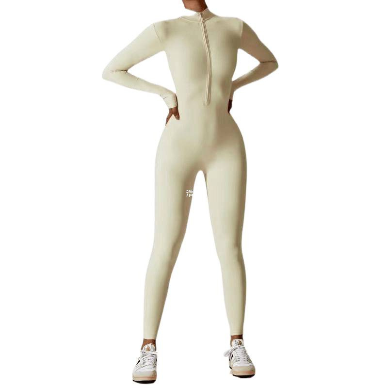 连体紧身衣长袖健身运动外穿连体连体裤女瑜伽服欧美拉链包邮批发|undefined