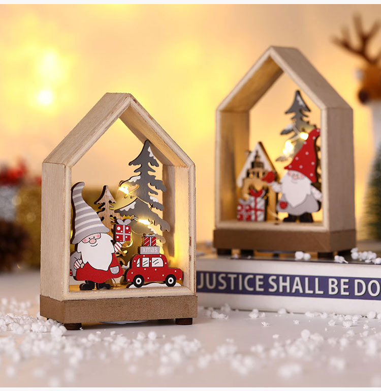 Wholesale Christmas Decorations Luminous Cabins Santa Claus Wooden Desktop Ornaments Nihaojewelry display picture 4