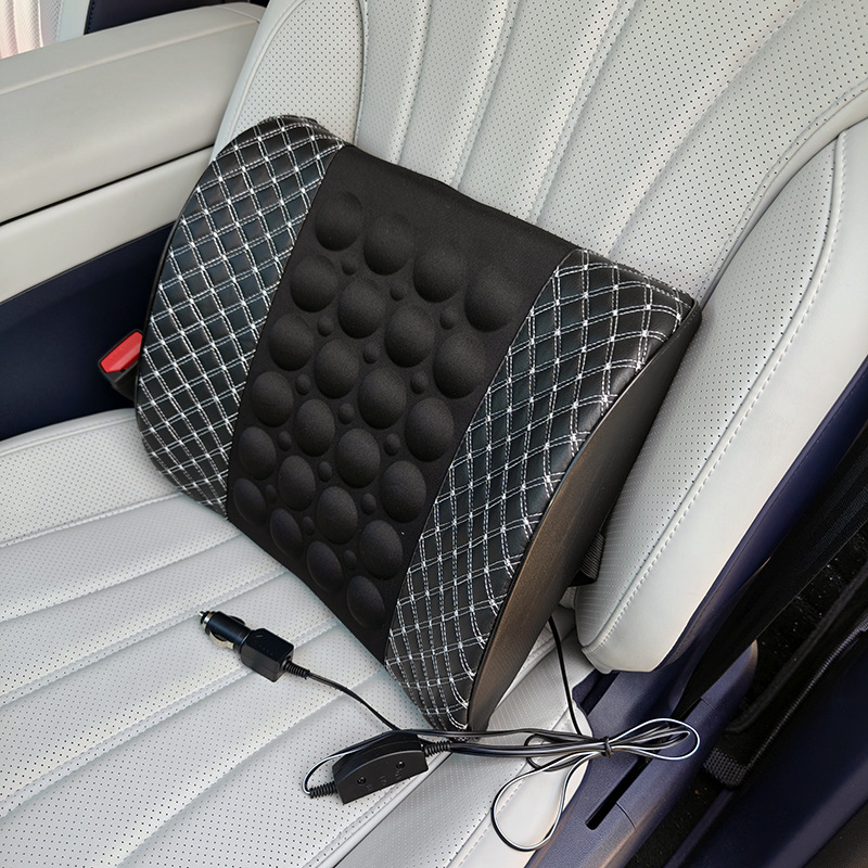 Car Memory Foam Electric Lumbar Support, Dual-Use Vibration Massage Backrest for Home and Car, Microfiber Leather Waist Cushion Backrest Pad