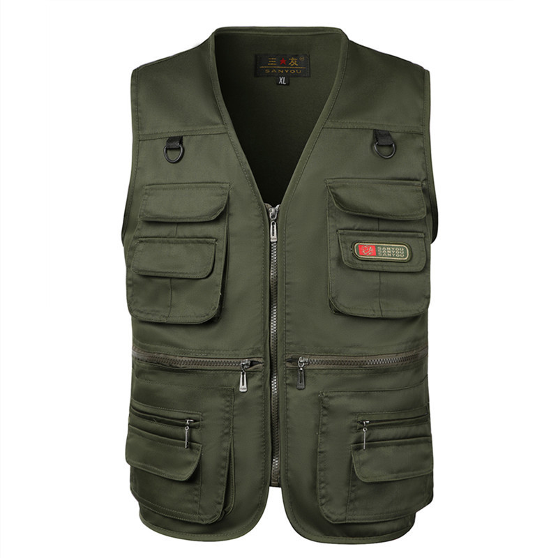 Spring and Autumn Style Middle-Aged and Elderly Men's Vest with Multiple Flap Pocket Pantss, Work Clothes Vest, Men's Polyester-Cotton Canvas S18
