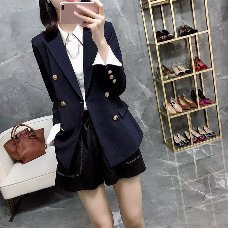 XZ022-Suit Jacket Women's Large Size Women's Fat MM Navy Blue Suit Jacket Professional Suit