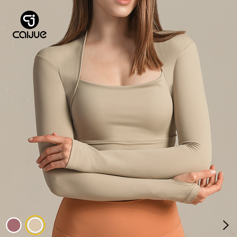 Cross-Border Sports Long-Sleeved Running Fitness Yoga Clothes with Chest Pads for Women 2025 New Slimming Look Tight Yoga Clothes Tops