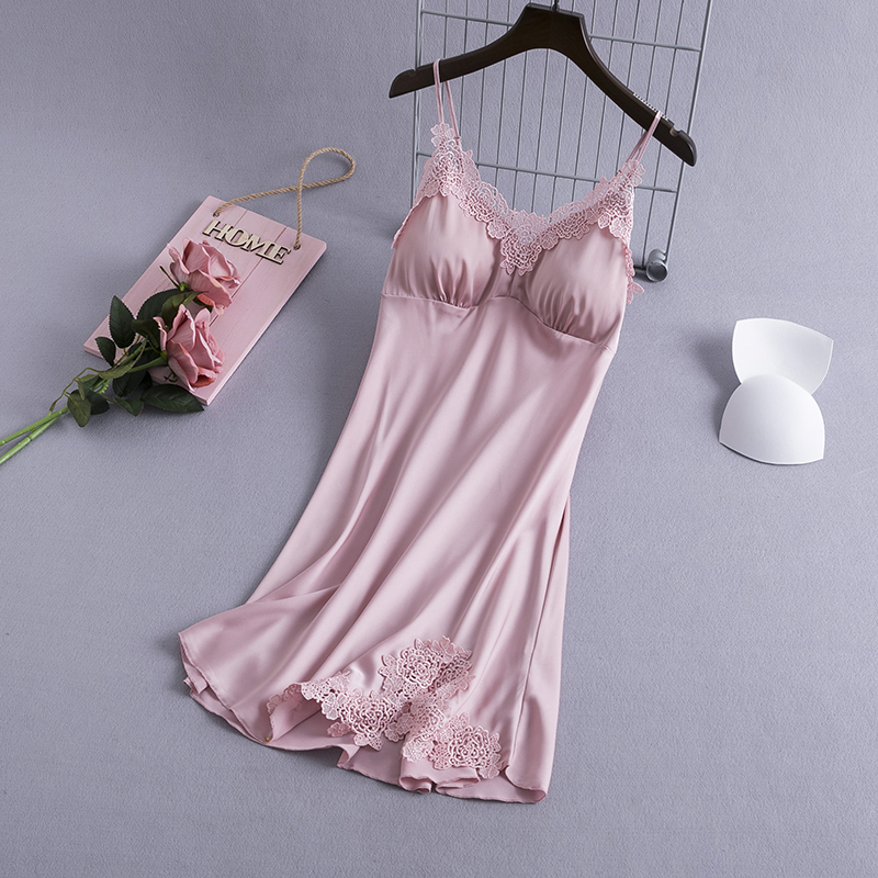 Lace Suspender Nightgown for Women Summer Ice Silk Sexy with Breast Pads Thin New Ladies Korean Style Temptation Pajamas