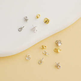 S925纯银光面吊坠空托珍珠水晶托盘针项链碗托粘珠托DIY连接配件