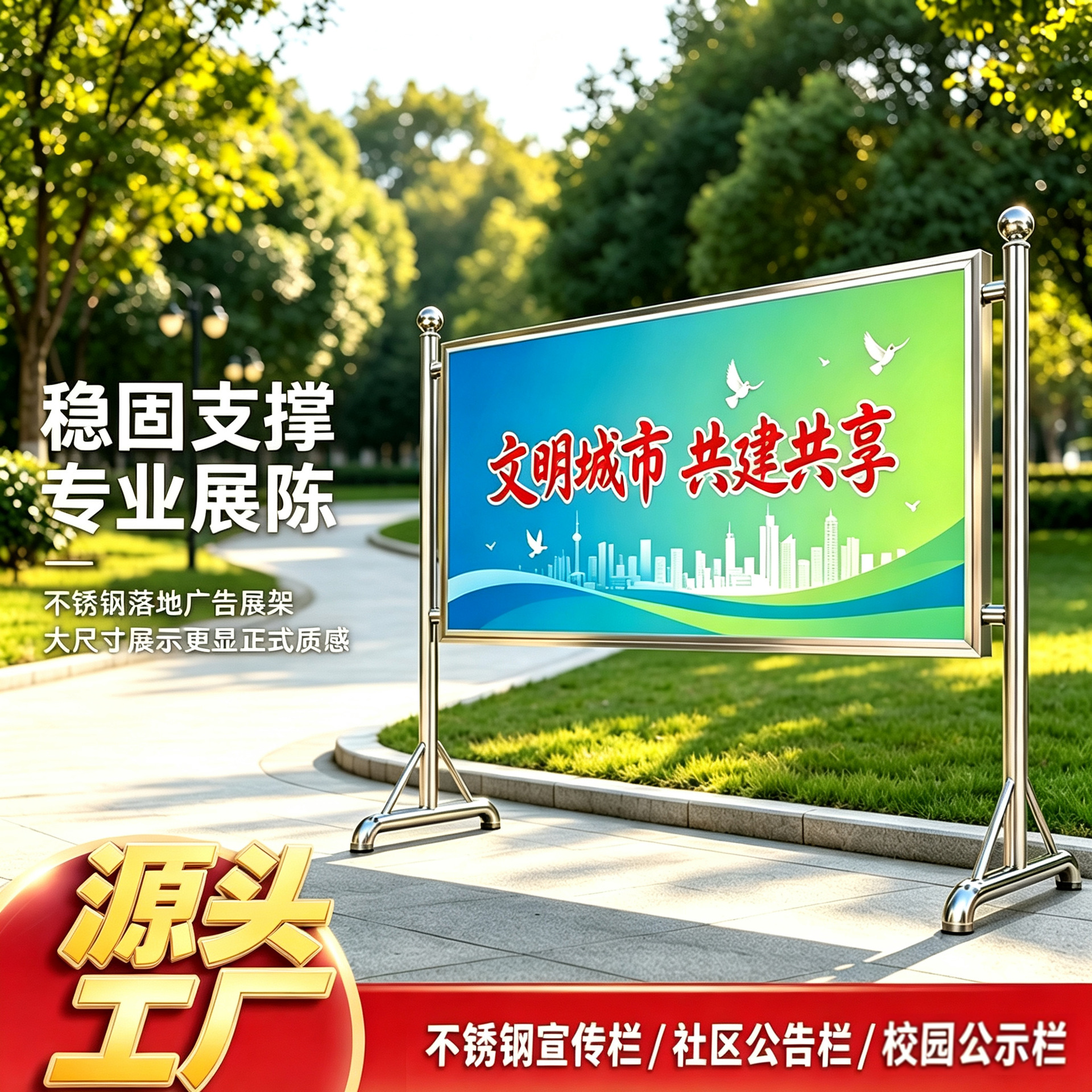 不锈钢宣传栏移动展板架落地式公示公告栏板海报展示架广告牌户外