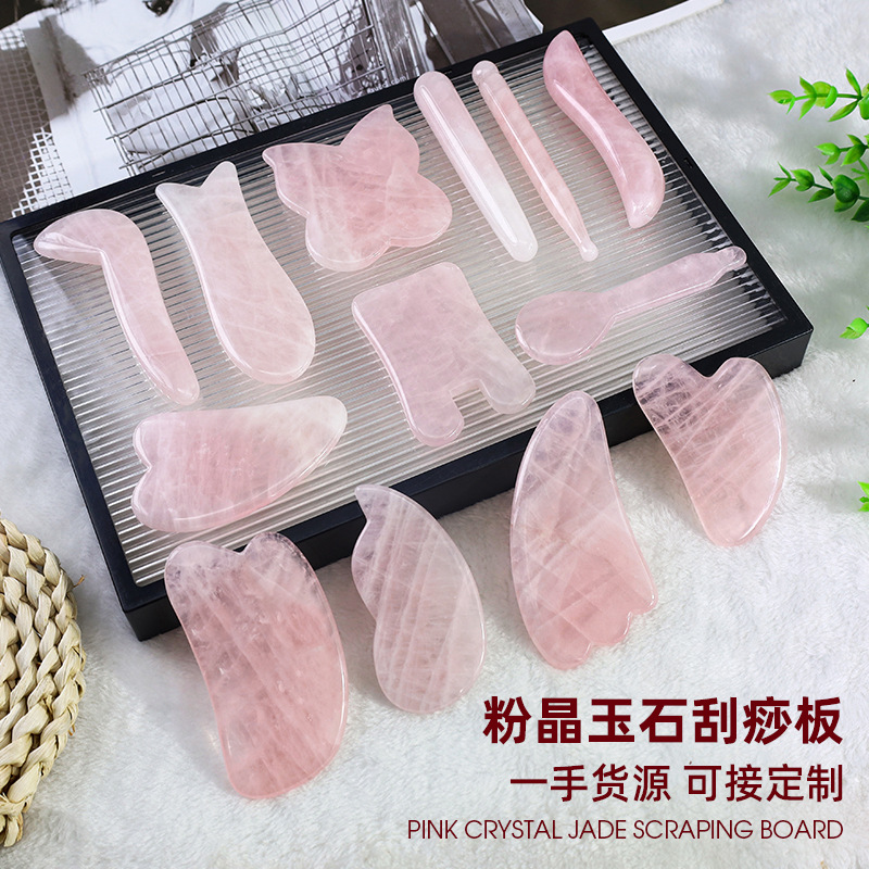 Gua Sha Board, Pink Crystal Heart-Shaped Gua Sha Tool, Facial Massager, Natural Jade Pink Crystal Roller