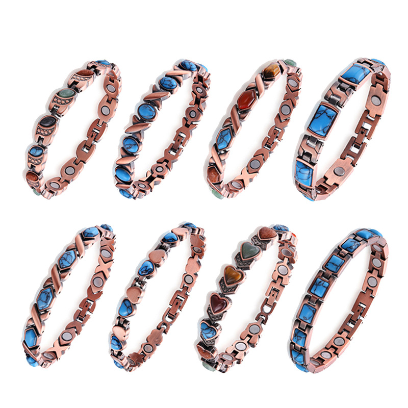Cross-border hot sale natural stone zinc alloy women's magnetic therapy bracelet retro detachable radiation-proof magnetic health bracelet