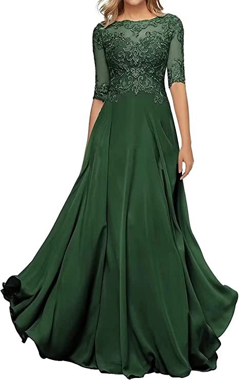 Nuevo Comercio exterior Amazon popular vestido de noche de encaje cuello redondo elegante adelgazamiento gasa largo piso-longitud vestido de banquete