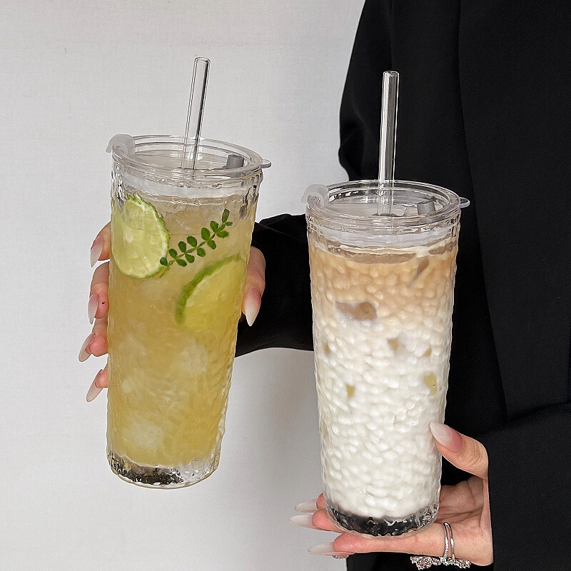 Large-Capacity Glass Cup for Girls, High-Looking Straw Cup, Home Office, Iced American Latte Coffee Cup with Lid Large-Capacity Glass Cup for Girls, High-Looking Straw Cup, Home Office, Iced American Latte Coffee Cup with Lid