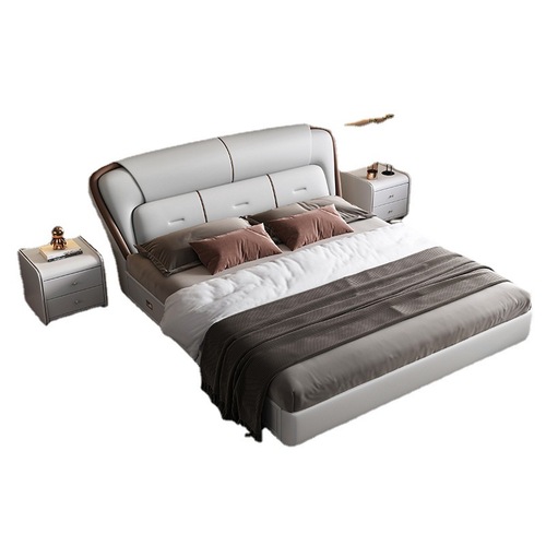 Nordic minimalist leather bed, technology fabric, soft-covered fabric bed, double bed, master bedroom, wedding bed, light luxury, edge-to-edge high box storage bed