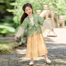 女童汉服春秋新款儿童超仙长袖古装秋季襦裙仙女连衣裙唐装三件套
