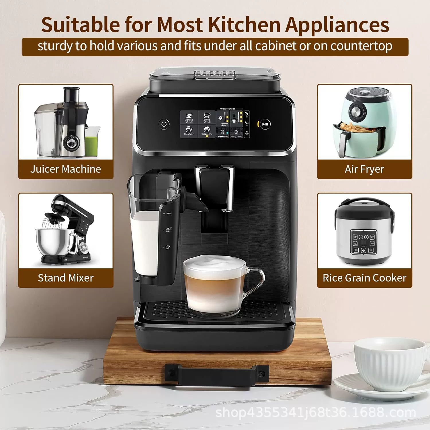 Wooden coffee machine, table storage system