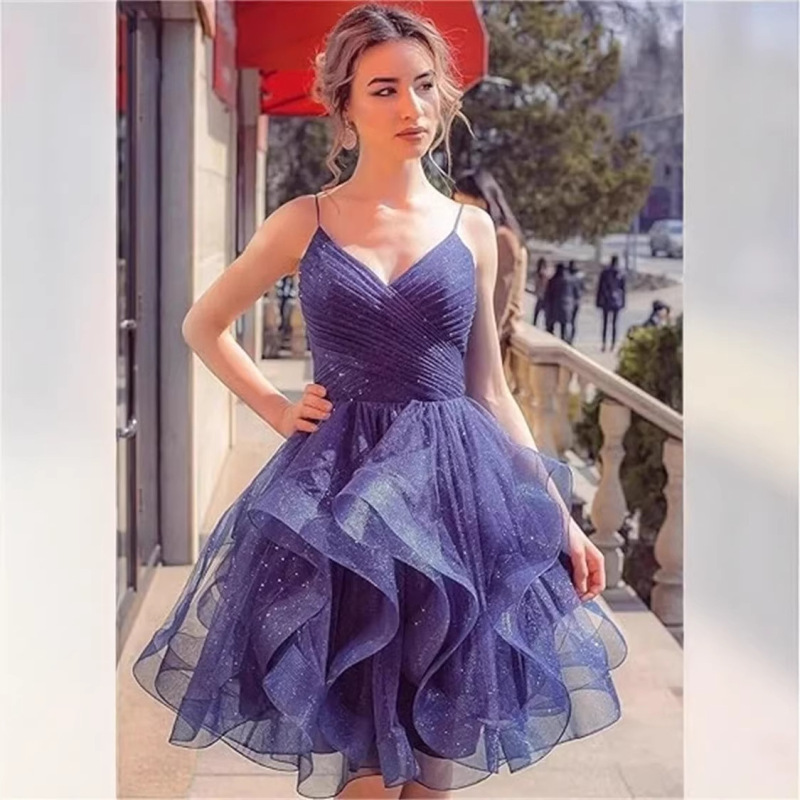 Sweet Memories Short Ball Gown Sexy V-Neck Tulle Layered Ruffle Cocktail Dress Prom Dress Gown