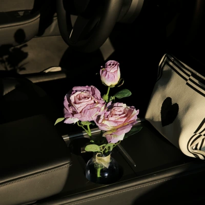 Car ornaments Light Luxury Car Accessories - french-burnt-edge-rose-light-purple-hemp-rope-english-bottle