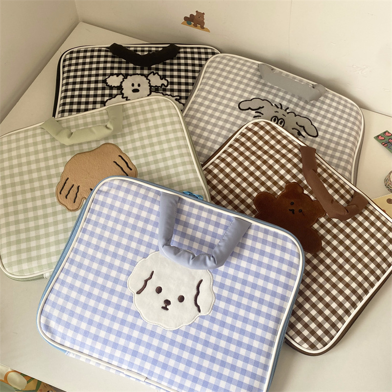 South Korea Checkerboard Cute Cartoon Laptop Storage Bag ins11/13 "Liner Protective Cover