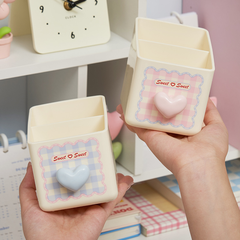 Love Square Desktop Storage Box Student Desk Office Workstation Large Capacity Sundry Storage Pen Holder