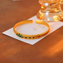 沙金孔雀开口手镯古法珐琅开口手环女轻奢国潮民族饰品爆款批发