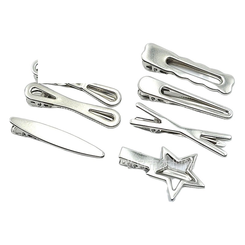 6cm Electroplated Silver-White Hollow Hairpin Five-Pointed Star Irregular Hair Clip DIY Handmade Material Hair Accessory Parts