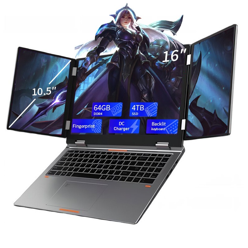Hot-Selling 16inch Triple-Screen Laptop with Intel Core I5-12450H for Office, Stock Trading, Gaming, and Design