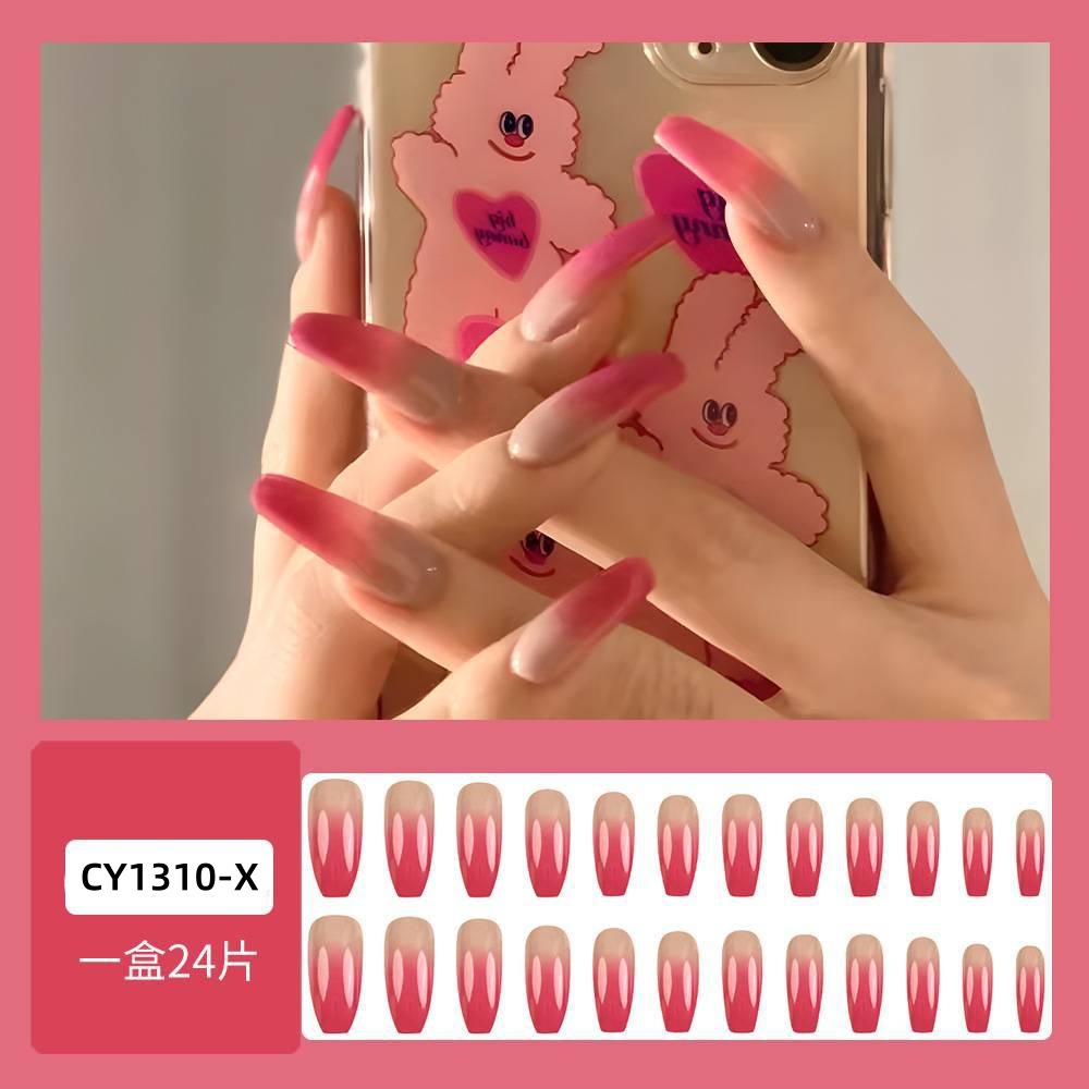Ventas transfronterizas en caliente de color rosa marrón gradiente de manicure, suave, dulce y fresco viento para usar uñas largas, 24 piezas de parche de uñas terminadas.