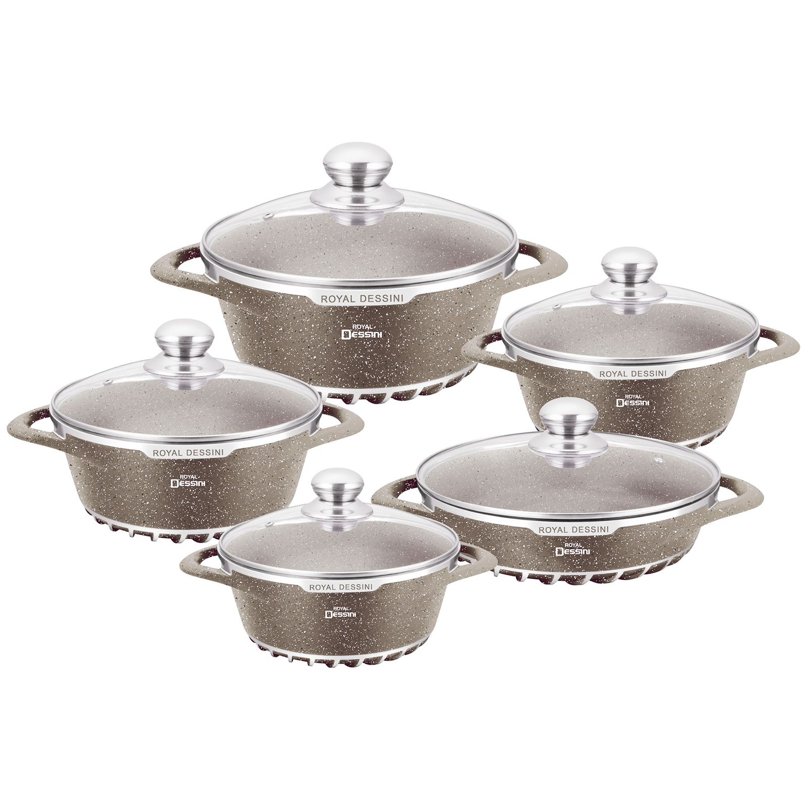 Comercio exterior transfronterizo olla de aluminio oreja puntiaguda ciclón olla de cocina doméstica olla de fundición olla de sopa antiadherente 10 piezas olla conjunto traje olla