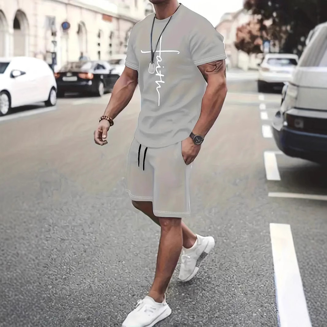 Cross-Border Men's Summer Casual Sports Suit Round Neck Short-Sleeved 3D Digital Printing Design Shorts Two-Piece Set Aliexpress