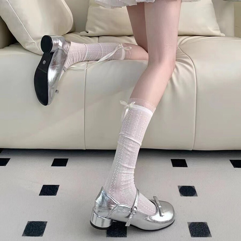 Women's White Summer Thin Ankle Socks, Layered Socks for Women to Pair with Small Leather Shoes, Bowknot Women's Socks, Ballet-Style Long Socks Women's White Summer Thin Ankle Socks, Layered Socks for Women to Pair with Small Leather Shoes, Bowknot Women's Socks, Ballet-Style Long Socks