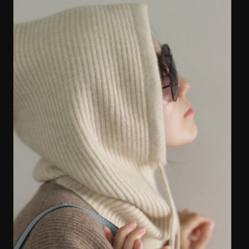 Italian multi-functional knitted cashmere hat collar integrated women's winter hooded earmuffs head warm thickened scarf