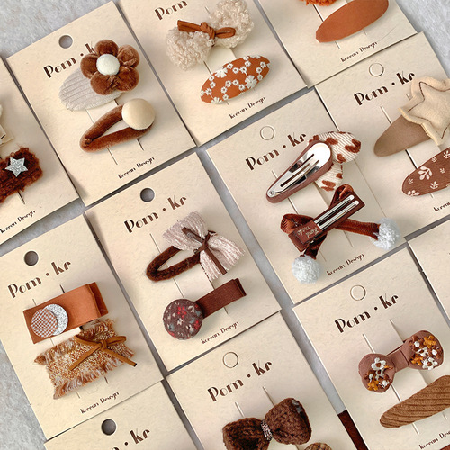New Autumn/Winter Milk Coffee Color Children's Hair Clip Korean Style Bow Love Flower Fabric Hair Clip with Fringe Edge