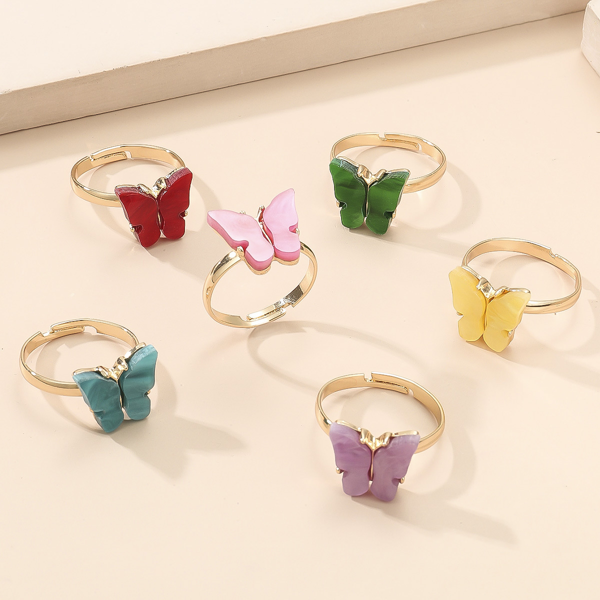 Fashion Colorized Butterfly Simple Mori Style Chic Open Alloy Ring 6-piece Set display picture 3