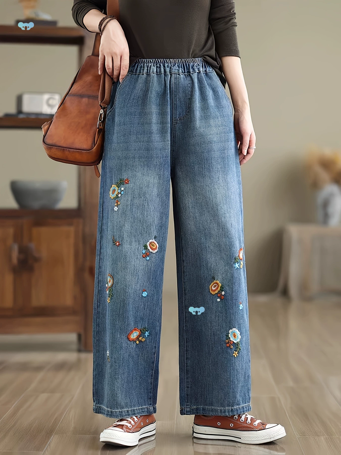 Свободные джинсы с цветочной вышивкой для женщин, удобные и практичные