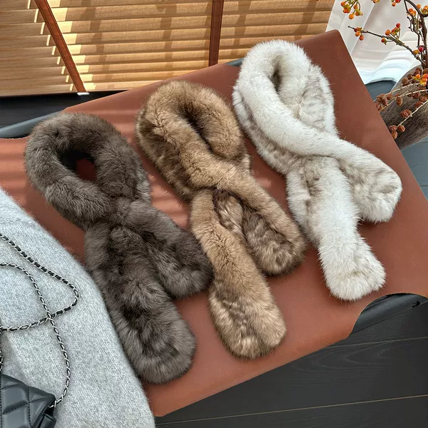 Women's autumn and winter rabbit fur narrow scarf, fluffy fur neck warmer, Korean style soft rabbit fur scarf, versatile fur collar