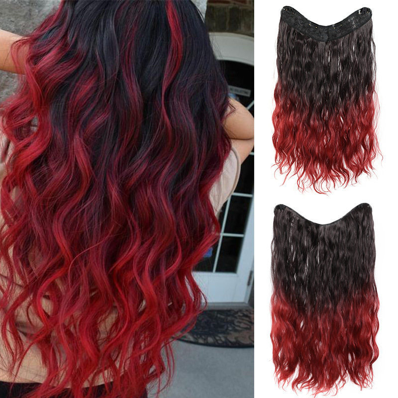 Long Hair Wig for Women, One-Piece Gradient Raspberry Red, Paris Style Highlights, Volume-Enhancing Ear-Hanging Dye Hair Extensions Long Hair Wig for Women, One-Piece Gradient Raspberry Red, Paris Style Highlights, Volume-Enhancing Ear-Hanging Dye Hair Extensions