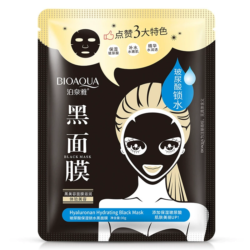 Маска для лица (BIOAQUA) с гиалуроновой кислотой, чёрная маска 30 г, увлажнение и контроль блеска